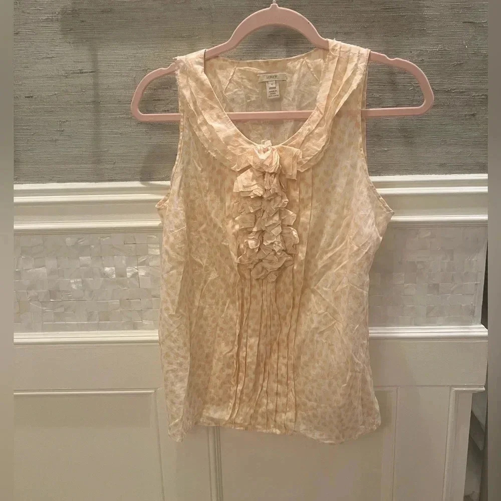 J. Crew sleeveless ruffle animal print tank top peach white 6 leopard print